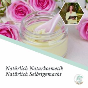 Titelbild Naturkosmetik Gläschen mit Creme im Hintergrund Rosenblüten